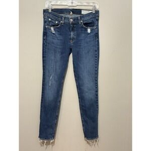 Rag Bone Jean Womens Blue Skinny Jeans Distressed Frayed Raw Hem Size 30